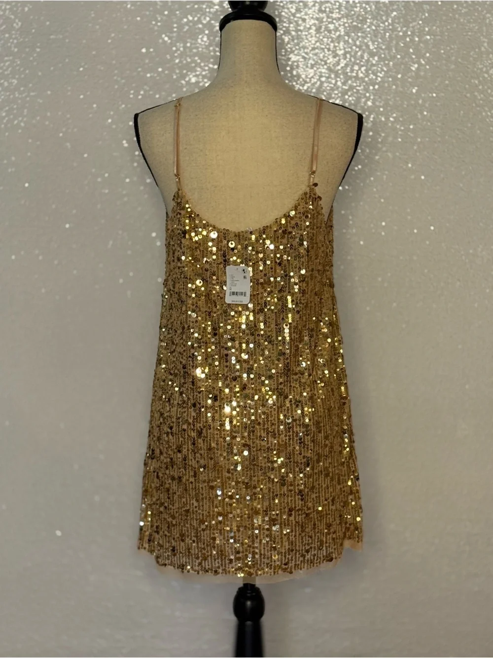 Free People Intimately Midnight Kiss Gold Sequin Mini Dress NWT Size M